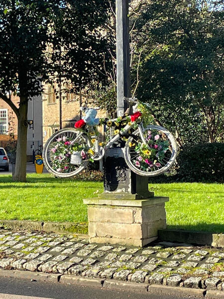 The ghost bike at The Plain commemorating Dr Ling Felce